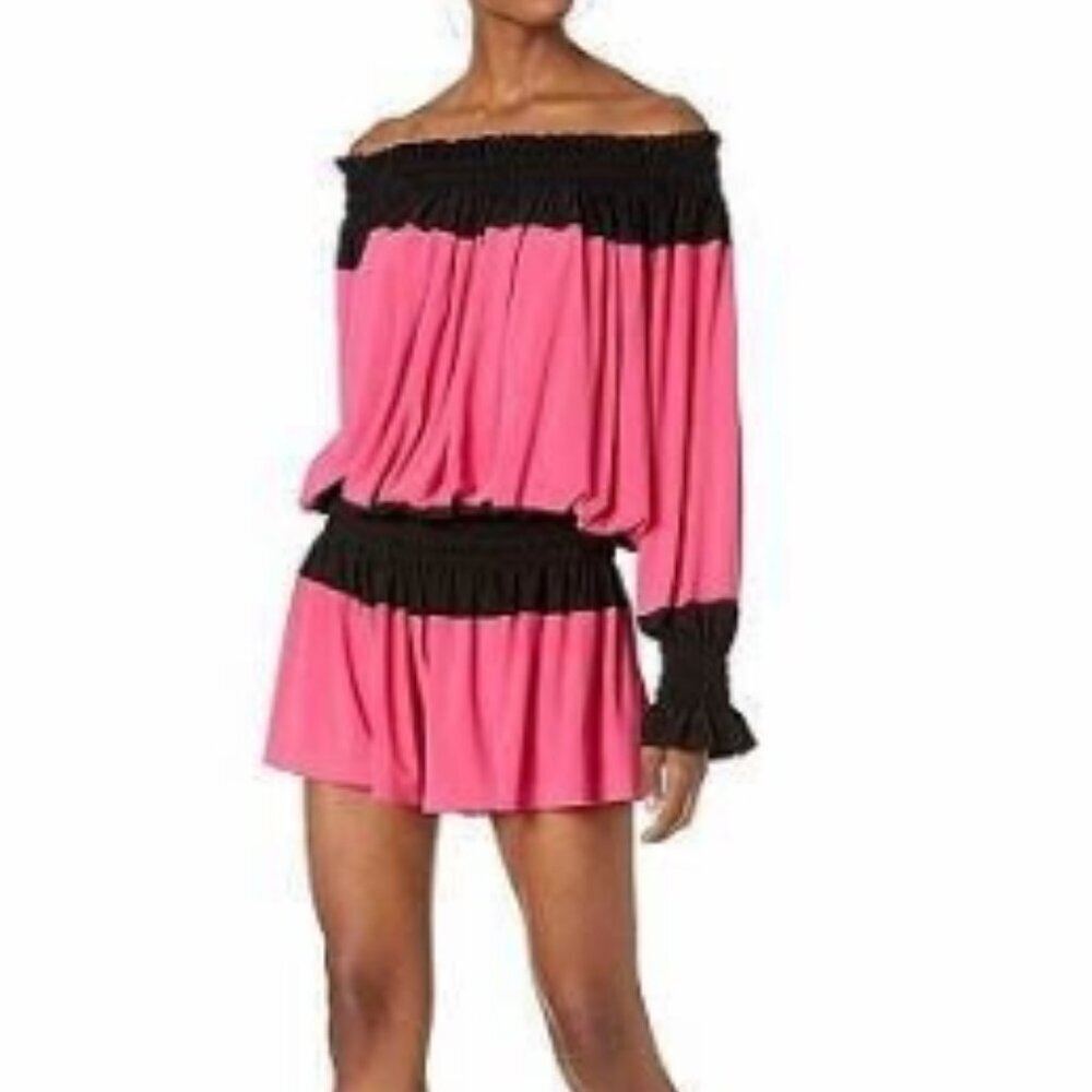 Norma Kamali Women's Spliced Peasant JUMPSHORT, Rose/Black, S/36